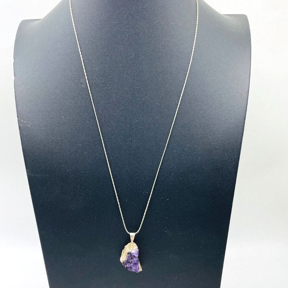Purple Raw Stone Charm Necklace 18KGP Crystals Healing Vision February Birthday